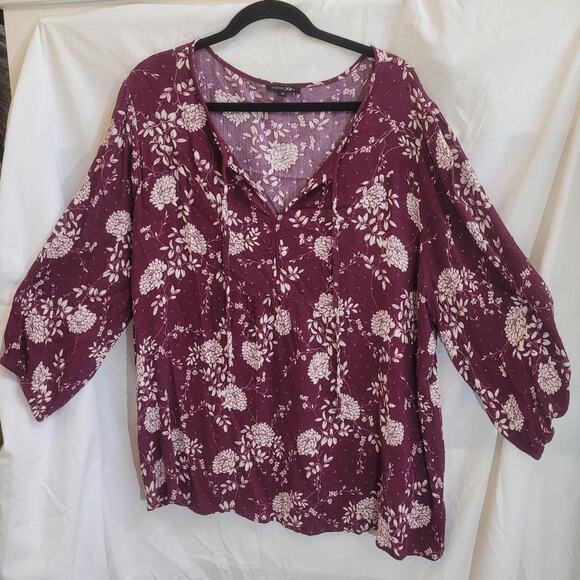 Papermoon Tops - PAPERMOON Plus Size gauze 3/4 length sleeve tie front tunic
